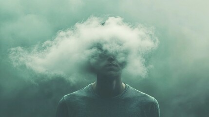 Wall Mural - Cloud-Masked Identity Mysterious Figure: A human form shrouded in mist, symbolizing mystery, enigma, or the unknown.suggesting spirituality, dreams, or fantasy.