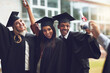 © FotoPush/peopleimages.com - Graduation, college and photography for excited students with celebration, achievement and education success. Smartphone, friends and happy people on university campus with memory of award ceremony