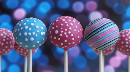 Wall Mural - Three Colorful Cake Pops with Decorative Patterns on Sticks