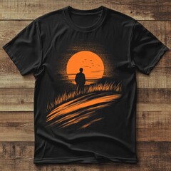 Wall Mural - A silhouette of a person against a sunset over the ocean, evoking tranquility and reflection.