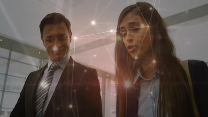Poster - Animation of network of connections over diverse colleagues walking in office