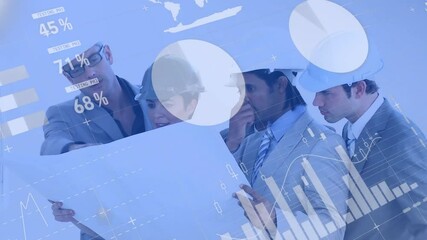 Poster - Animation of data processing and diagrams over diverse colleagues discussing project in office