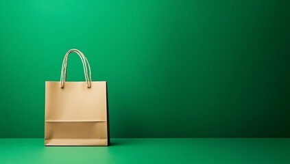 Minimalist Brown Shopping Bag Against a Green Background