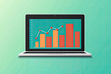 Poster - Flat illustration of profit graph on laptop screen, showcasing growth and analysis
