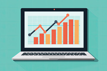 Poster - Increasing profit graph on laptop screen, showcasing growth and success