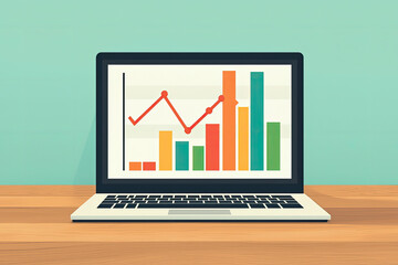 Poster - Flat illustration of profit graph on laptop screen, showcasing growth and analysis