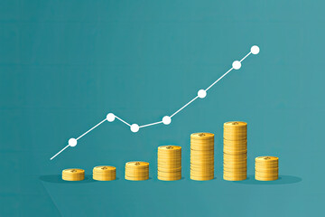 Poster - Growing upward graph line with gold coins symbolizes financial success and investment