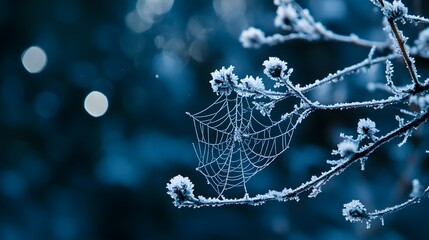 Spider Web with Dew, Snow and Ice, on Black Background, Abstract Image, Texture, Pattern Background, Wallpaper, Cover and Screen for Smartphone, PC, Laptop, 9:16 and 16:9 Format