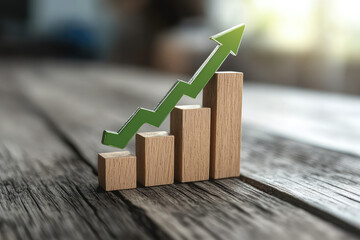 Poster - Growing bar chart with green arrow indicating progress and success