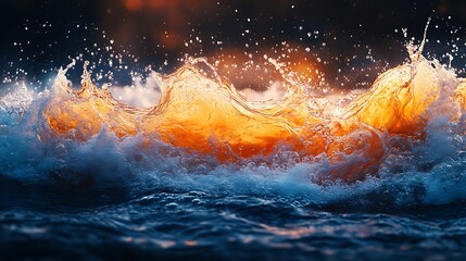 Wall Mural - Dramatic wave crashing with sunlit spray.