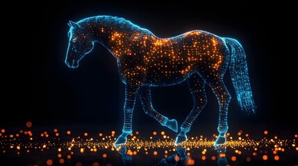 Poster - Illuminated horse walking on dark with lights picture