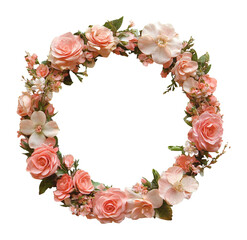 Wall Mural - Pink rose floral wreath design, transparent