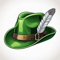 Green oktoberfest hat with feather. Traditional Man's beer festival Oktoberfest folk outfit. Vector illustration.