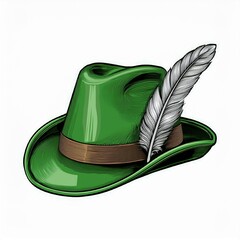 Wall Mural - Green oktoberfest hat with feather. Traditional Man's beer festival Oktoberfest folk outfit. Vector illustration.