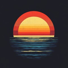 Poster - A stylized sunset over the ocean with vibrant colors and waves.