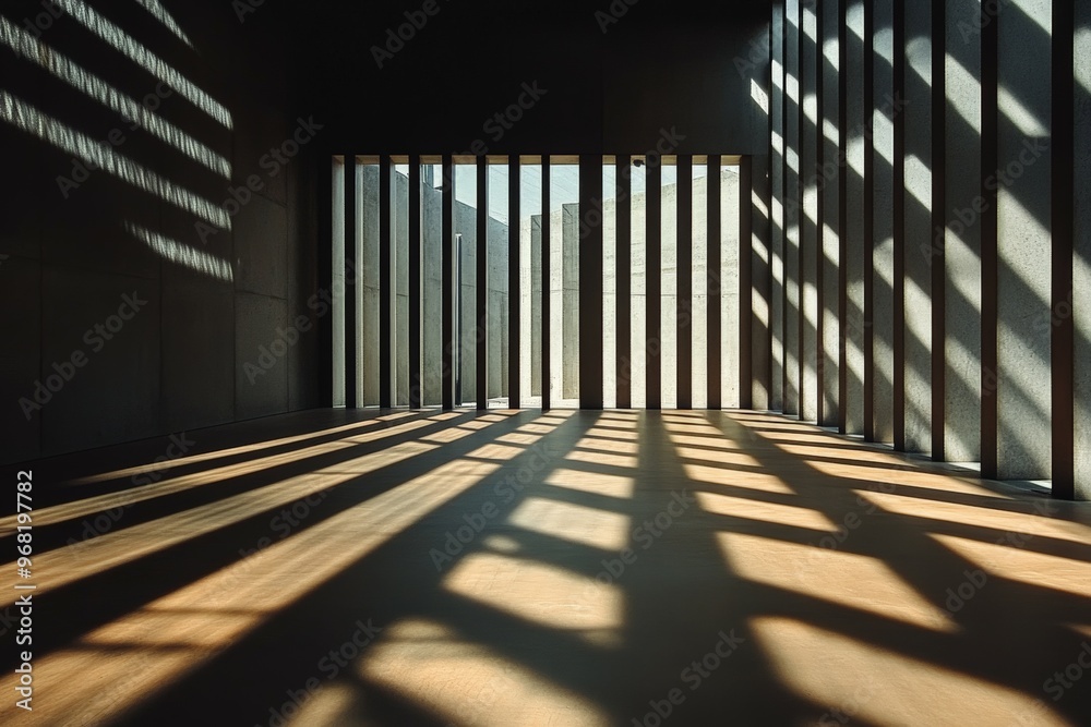 Strong Line The sunlight streaming through vertical slats creates captivating ...