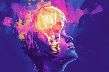 Poster - A vibrant artistic exploration of creativity and enlightenment with a dynamic collage of light and color