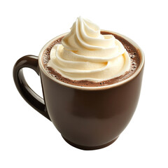 Delicious hot chocolate topped with whipped cream, transparent