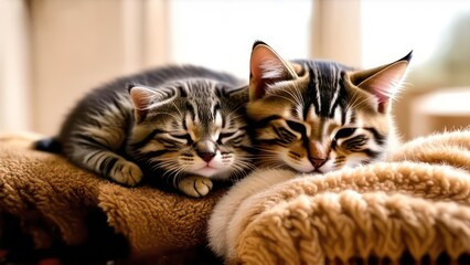 Wall Mural - a couple of kittens laying on top of a blanket