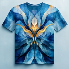 Canvas Print - A vibrant blue and gold abstract design on a t-shirt, showcasing artistic patterns.