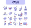 © Rudzhan - Set of line icons related to stress. Emotional burnout, depression, insomnia, irritability and mental problems. Editable stroke. Outline flat vector illustration collection isolated on background