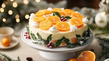 Christmas Mandarin Cake against a New Year's background