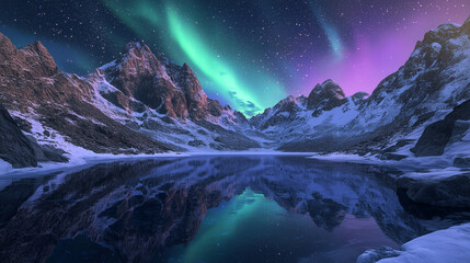 Wall Mural - The Aurora Borealis lights up in the Night Sky