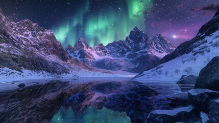Wall Mural - The Aurora Borealis lights up in the Night Sky