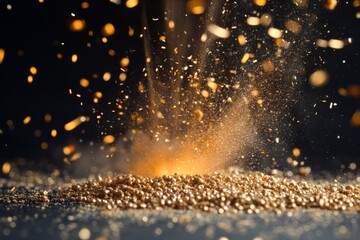 Aufkleber - A striking image capturing the dynamic explosion of golden particles, creating a dramatic and visually stunning scene, evoking feelings of wonder, energy, and celebration.
