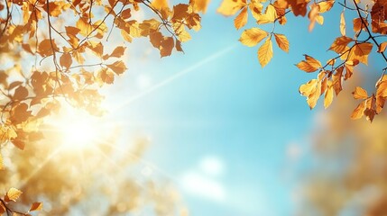 Canvas Print - Golden Autumn Leaves Against a Blue Sky