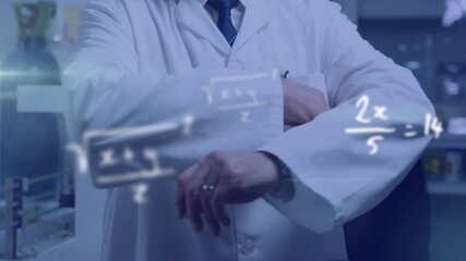 Poster - Animation of mathematical equations over caucasian male scientist in lab