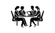 © yurik art - vector silhouettes of people talking and working together in the office at the table, symbolizing business and financial development