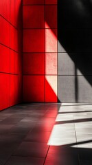 Poster - modern interior with red and black geometric walls, abstract design concept