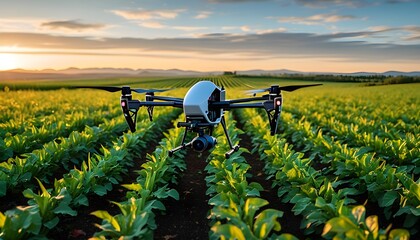 Wall Mural - Innovative aerial surveillance for smart agriculture and crop management using generative AI technology