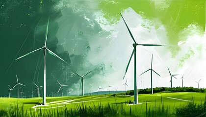 Innovative Green Energy: Sketch of Wind Turbines Highlighting Sustainable and Renewable Power Production