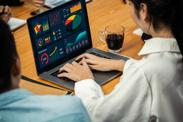 Poster - financial data analysis dashboard by fintech bi or business intelligence display on laptop screen to