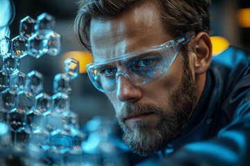 Poster - A chemist using AI to predict molecular structures. Concept of artificial intelligence in chemical research.