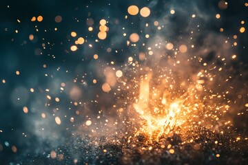 Poster - This image captures a dazzling fiery explosion with bright, glowing embers scattering in all directions, creating a stunning visual of intense energy and movement.