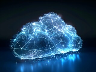 Poster - A futuristic digital cloud composed of glowing nodes and interconnected lines, symbolizing advanced technology and data connectivity.