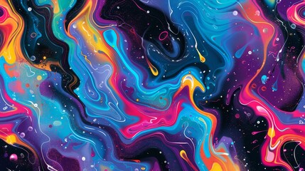 Wall Mural - colorful abstract swirl with vibrant hues and cosmic patterns in a fluid design set against a dark b