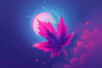 Vibrant autumn leaf against celestial night sky for seasonal designs. AI