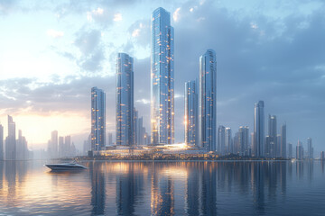 Poster - a city skyline with new skyscrapers emerging, showcasing urban growth and modern architecture. conce
