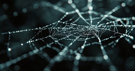 Poster - Intricate web of interconnected points and lines illuminated against a dark background