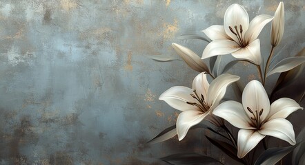 Canvas Print - Elegant white lilies gracefully arranged against a textured blue background in soft lighting