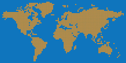 Orange colored square dotted world map vector