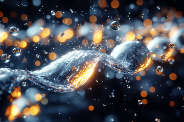 Poster - an abstract composition of multiple droplets of different sizes colliding and merging, forming intri
