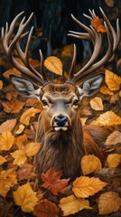 Poster - Majestic stag in autumn foliage, nature wildlife concept
