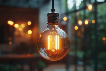 Wall Mural - a single, unadorned lightbulb hanging from a ceiling, showcasing the simplicity of industrial design