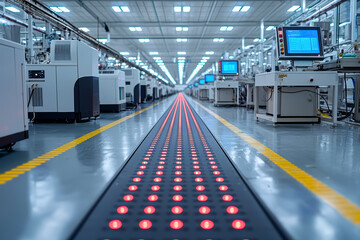 Poster - a semiconductor fabrication facility with cleanroom environments and precision machinery, showcasing