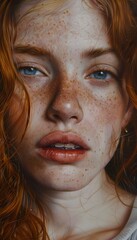 Wall Mural - Freckled Beauty- Closeup Portrait of a Redhead Girl